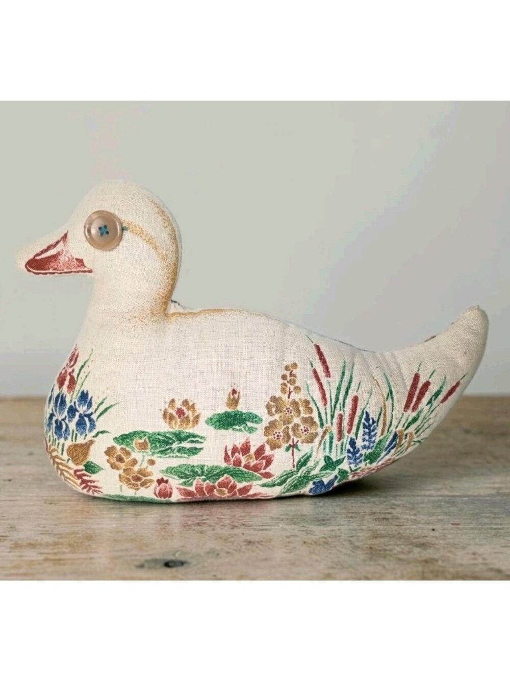 Handmade Floral Stuffed Fabric Duck Plush Primitive Lilly Pond Cottage Cabin